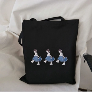 Cartoon Girl Print Canvas Tote Bag Large Capacity Women Shoulder Handbag Daily Shopping Mori Style Student Book Bag Zipper