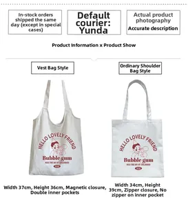 Detailed comparison of two canvas tote bag styles with internal pocket specifications