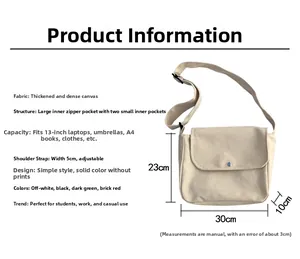Detail view of canvas crossbody bag with internal pocket structure for 13-inch laptop
