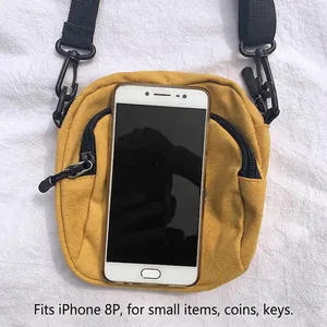 Petit sac bandoulière en toile jaune pour smartphone, clés et monnaie, style décontracté