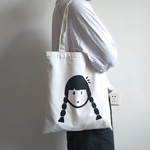 Borsa tote in tela bianca con illustrazione minimalista di una ragazza nera per uso diario