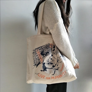 Women Canvas Tote Bag Large Capacity Zipper Closure Harajuku Style Cartoon Print Casual Shoulder Bag For Students Daily