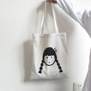 Borsa tote in tela bianca stile giapponese con simpatica illustrazione di ragazza