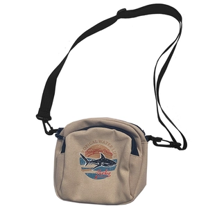 Borsa a tracolla in tela beige con stampa squalo e tracolla regolabile in nylon