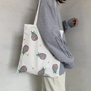 Sac fourre-tout en toile blanche style japonais avec imprimé d'ananas violets