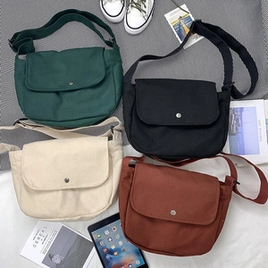 Women Canvas Crossbody Bag Flap Messenger Bag Adjustable Wide Strap Retro Minimalist School Daily Casual Handbag