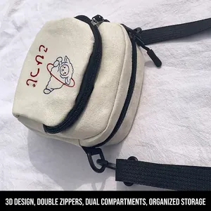 Sac bandoulière en toile style japonais avec dessin de mouton mignon et double fermeture