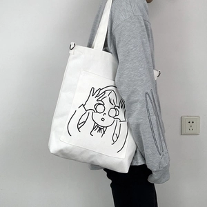 Sac fourre-tout en toile blanche avec imprimé fille manga pour un usage quotidien décontracté