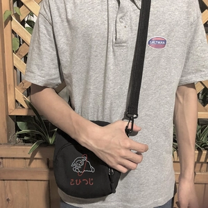 Sac bandoulière japonais en toile noire avec imprimé mouton mignon pour femmes et filles