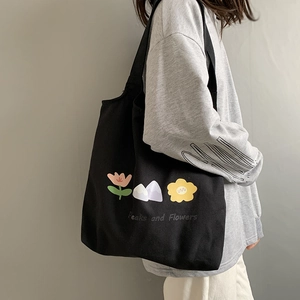 Women Canvas Tote Bag Aesthetic Peaks Flowers Print Cotton Vest Style Shoulder Handbag With Zipper Pocket For Students