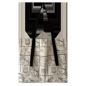 Minimalist canvas tote bag with black doodle patterns and sturdy fabric handles