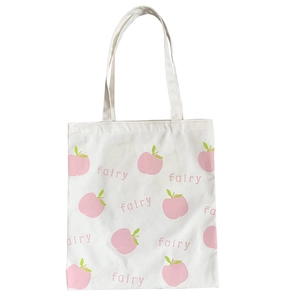 Minimalist white canvas tote bag with peach pattern and fairy text print for daily use