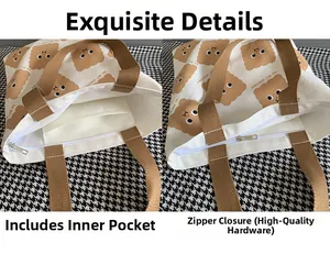 Détails de la fermeture à glissière et de la poche interne du sac cabas en toile blanc