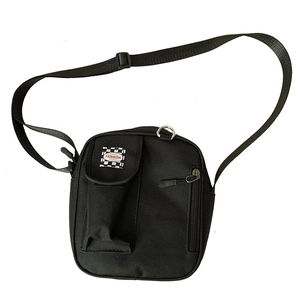 Classic black canvas crossbody bag for women with adjustable strap and checkered label