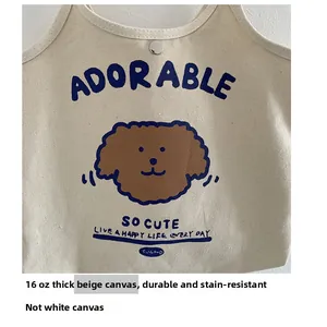 Makroansicht der 16oz dicken beigen Segeltuch-Textur mit süßem Teddybär-Aufdruck