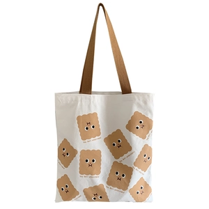Sac fourre-tout en toile Ulzzang avec imprimés biscuits et anses tissées brunes