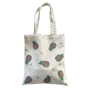 Sac fourre-tout minimaliste en toile avec imprimé ananas violet et anses beiges
