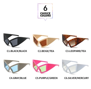 Detailed overview of oversized fashion sunglasses in six trendy colors and lens finishes