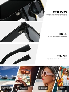 Detail view of reinforced metal hinges and integrated nose pads on square sunglasses