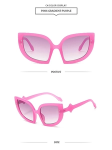 Pink cat eye sunglasses with gradient purple lenses and stylish side metal rivets