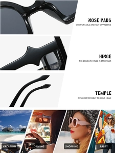 Detail view of comfortable nose pads and reinforced hinges on oversized cat-eye sunglasses