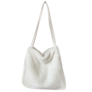 Sac fourre-tout en fausse fourrure blanche avec longues bretelles pour la mode hiver
