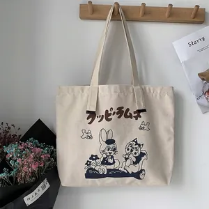 Grande borsa tote in tela con stampa cartoon giapponese per yoga e viaggi