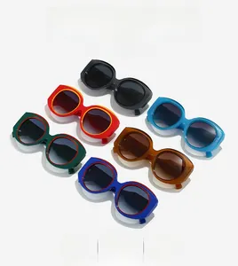 Detailed collection of oversized round sunglasses in various vibrant color schemes