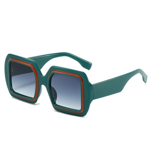 Classic oversized square sunglasses with dark green frames and orange inner line detail