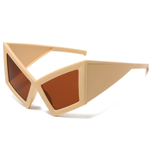 Oversized beige geometric sunglasses with square brown lenses in a 45-degree studio view