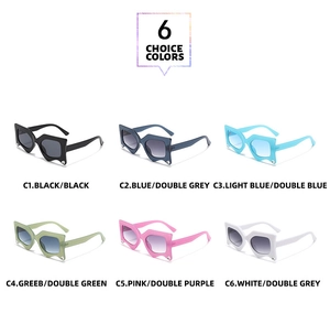 Detailed grid of geometric rhinestones sunglasses in six trendy assorted colors