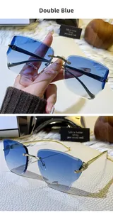 Détails de lunettes sans monture à dégradé bleu avec décor léopard doré luxueux