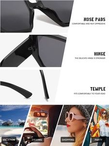 Detail view of reinforced hinges and nose pads with multi-scene lifestyle sunglasses usage