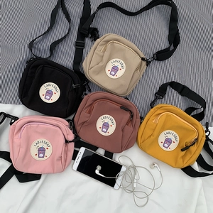 Mini Bolso Bandolera Nylon Lona Bolsa Teléfono Dual Cremallera Correa Ajustable Parche Dibujos Animados Casual Mujeres Niñas