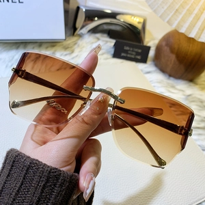 Lunettes de soleil carrées sans monture avec verres dégradés marron et décor léopard doré