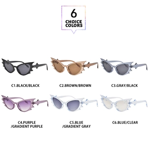 Six different color options for bat-shaped gothic punk sunglasses in a 3x2 grid layout