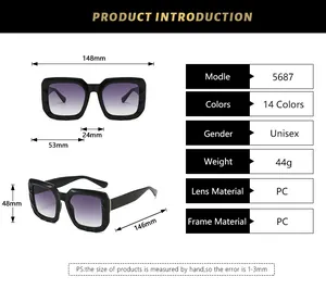 Detailed dimension chart showing frame width 148mm and lens size for large rectangle sunglasses