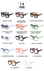 Collection of 14 rectangle sunglasses showing various frame colors and lens tints