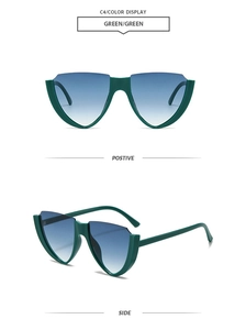 Front and side views of shield semi-rimless sunglasses with green frames and gradient lenses