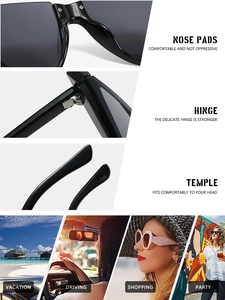 Detail view of smooth nose pads, metal hinges, and sleek temples of shield sunglasses