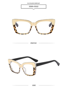 Detailed views of cat-eye glasses with beige and tortoiseshell frame, C5 Demi Gold
