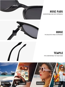 Detail view of bat-shaped sunglasses featuring comfort nose pads and reinforced hinges