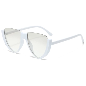 Avant-garde white shield semi-rimless sunglasses with light gray lenses for trendy street style