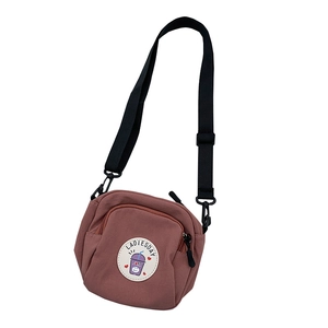 Bolso bandolera de nailon rosa con parche de dibujos animados y correa ajustable