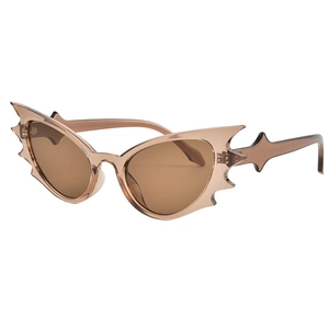 Fashionable bat-shaped rimless sunglasses with punk style light brown tinted lenses