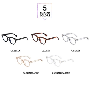 Detailed grid showing five color options of classic square round frame glasses