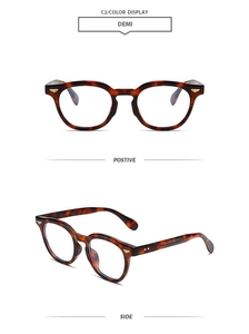 Detailed front and side views of tortoiseshell retro glasses with metal wing rivet accents