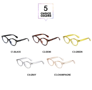 Detailed showcase of retro round blue light blocking glasses in five stylish frame colors