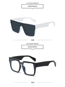 Side view of trendy oversized square sunglasses in white and black frame color options