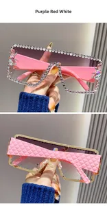 Close-up of oversized rhinestone sunglasses with gradient lenses and textured temples
